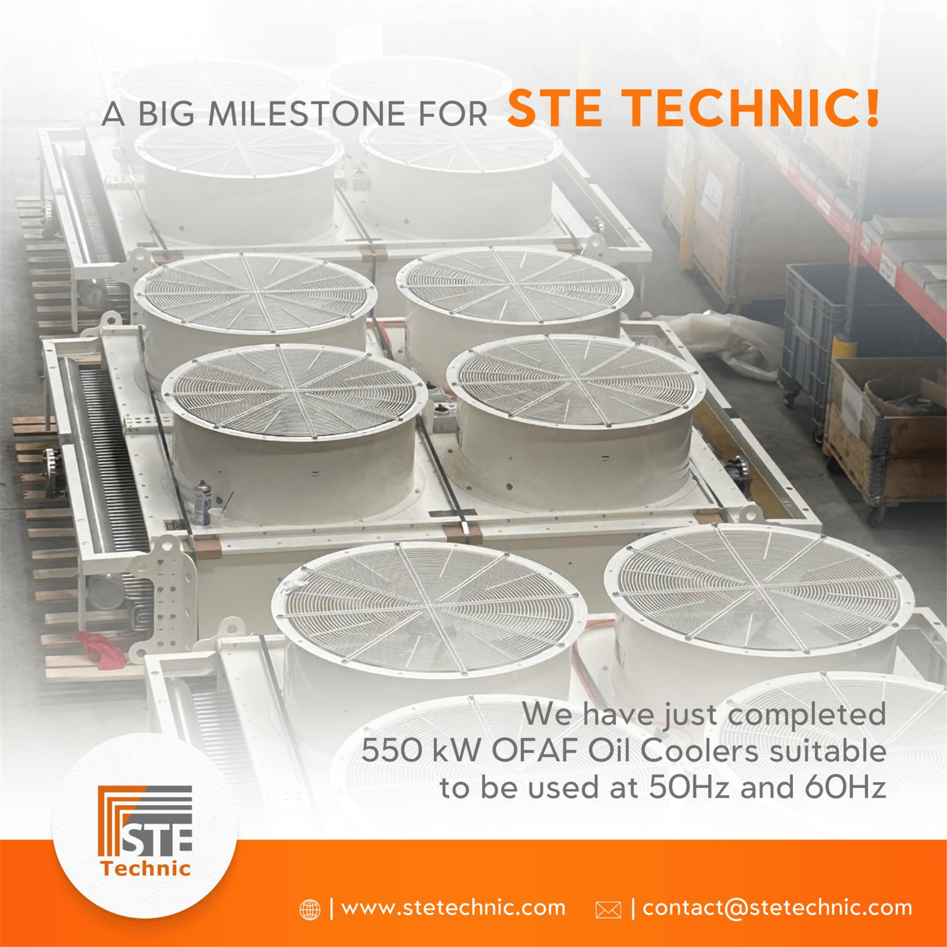 50 Hz ve 60 Hz’de Çalışmaya Uygun 550 kW OFAF Yağ Soğutucuları